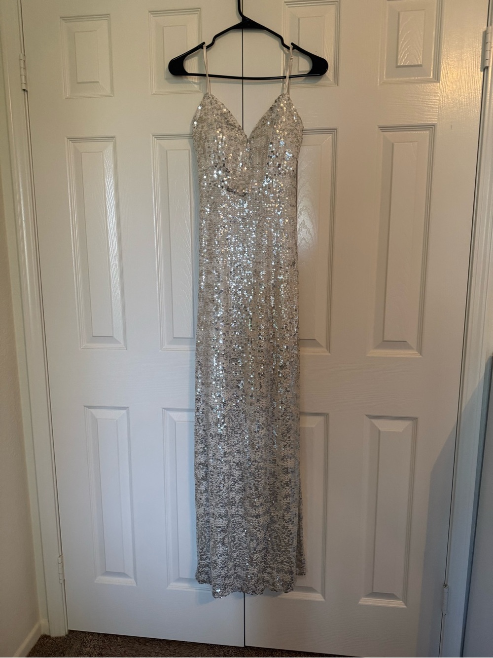 Emerald Sundae Silver Sequin Spaghetti-Strap Gown